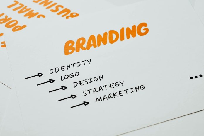 Vállalati arculat: kelet-európai kontextus — Close-up of a paper with branding, identity, design, strategy, and marketing con