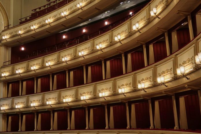 Kulturális finanszírozás: 2026-os trendek és kilátások — Beautiful view of the Vienna State Opera interior showcasing ornate theater desi
